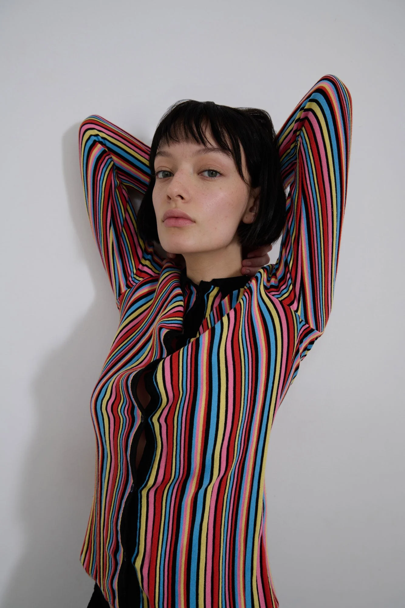 Carlota Cahis | Striped Cotton Polo Cardigan - Pink - Image 3