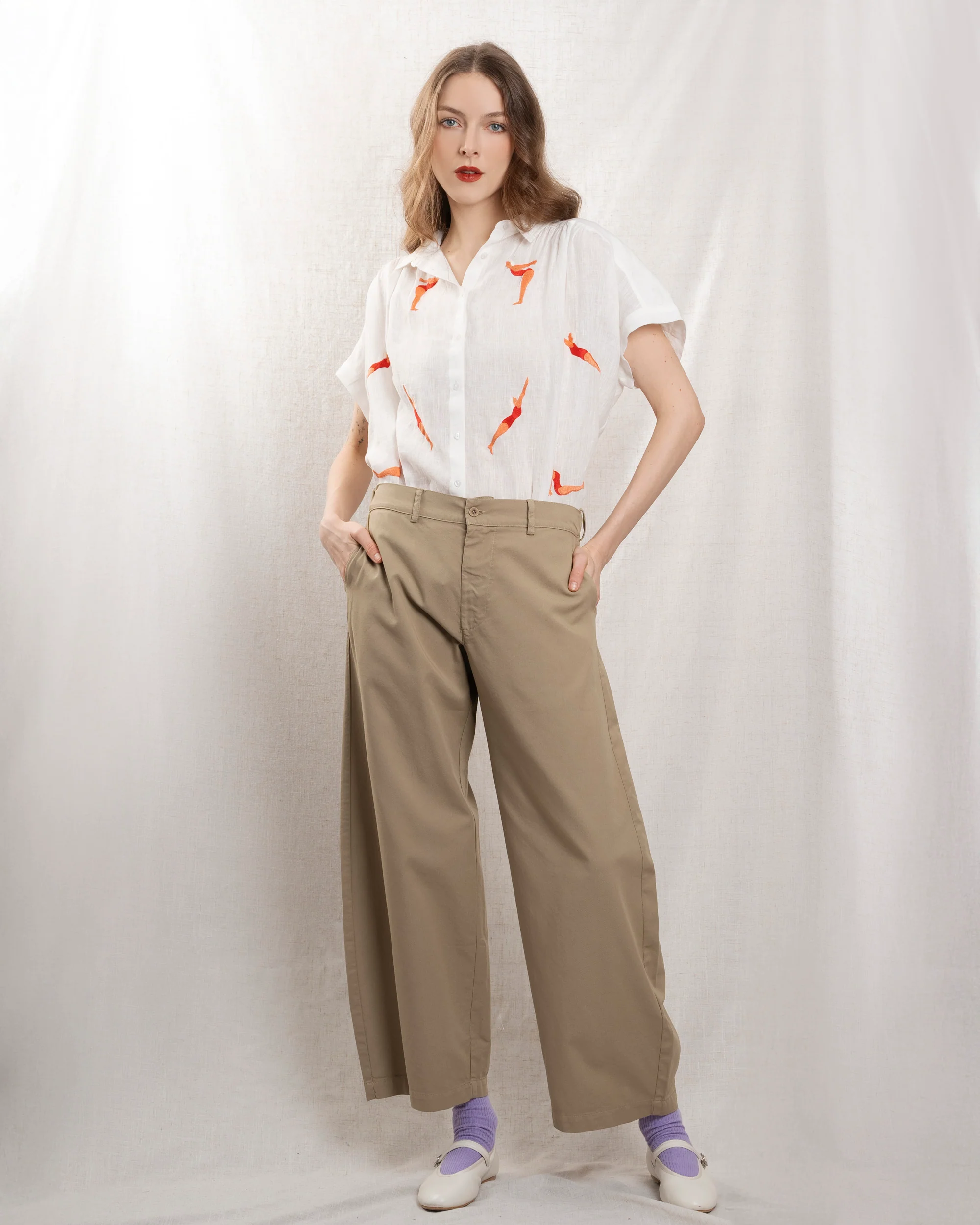Citrus | Mint Leaf Button-Down Blouse - Cotton Poplin White - Image 5