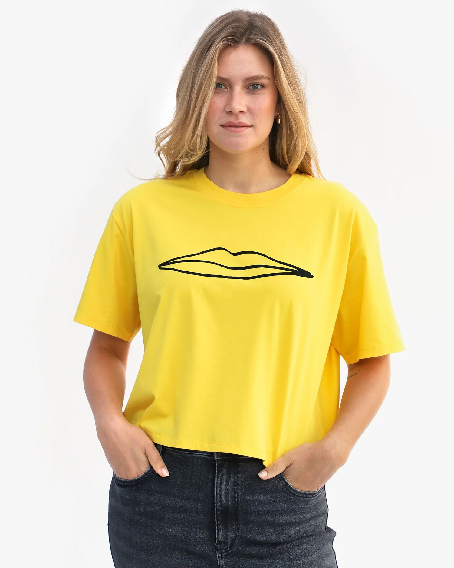 Clare V. Women's 100% Cotton Le Carré Graphic T-Shirt - Surrealisme Lips Bright-Yellow
