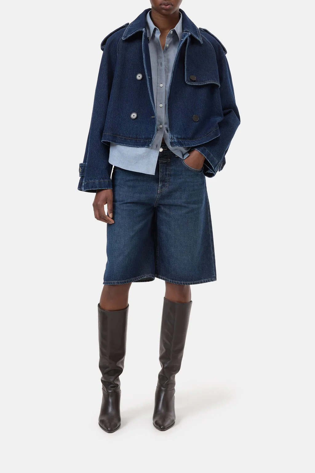 Closed | Cropped Denim Jacket in Rigid Twill Dark-Blue