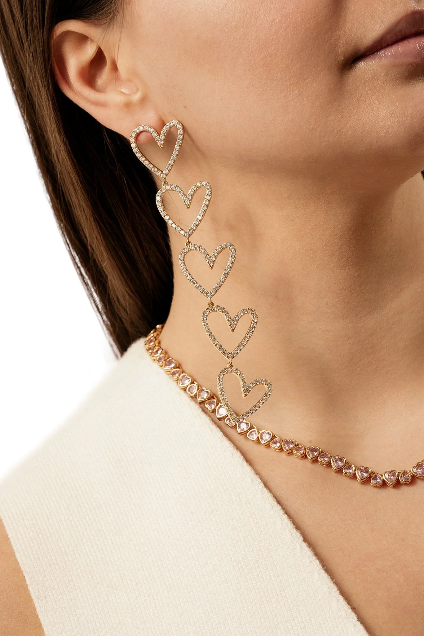 Crystal Haze | Earring Crush On Me - Five-Heart Drop Earrings Gold - Image 9