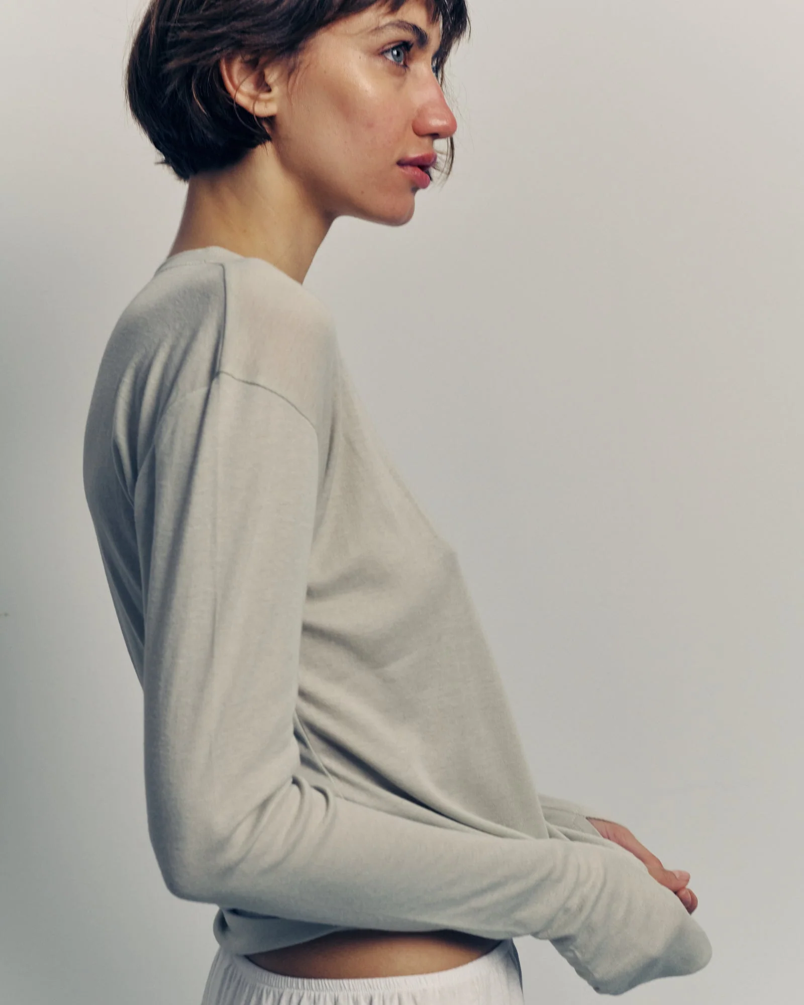 DE Base | Blouse Mila - Oversized Cotton Jersey Top Stone - Image 5