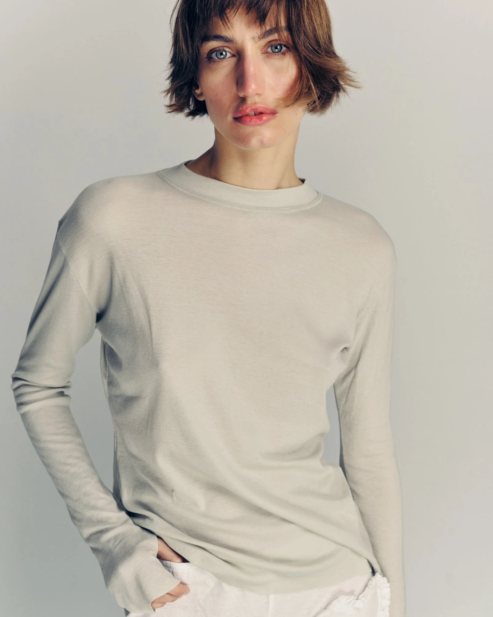 DE Base | Blouse Mila - Oversized Cotton Jersey Top Stone - Image 8