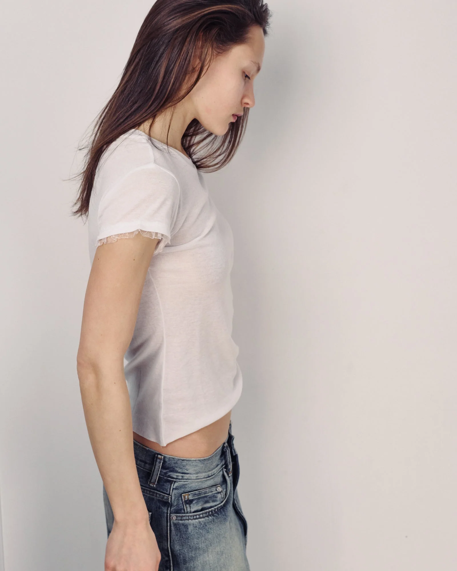 DE Base | Poly T-shirt with Ruffle Sleeve Trim - White - Image 6
