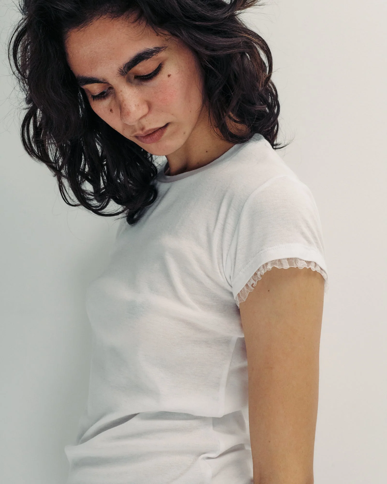 DE Base | Poly T-shirt with Ruffle Sleeve Trim - White - Image 8