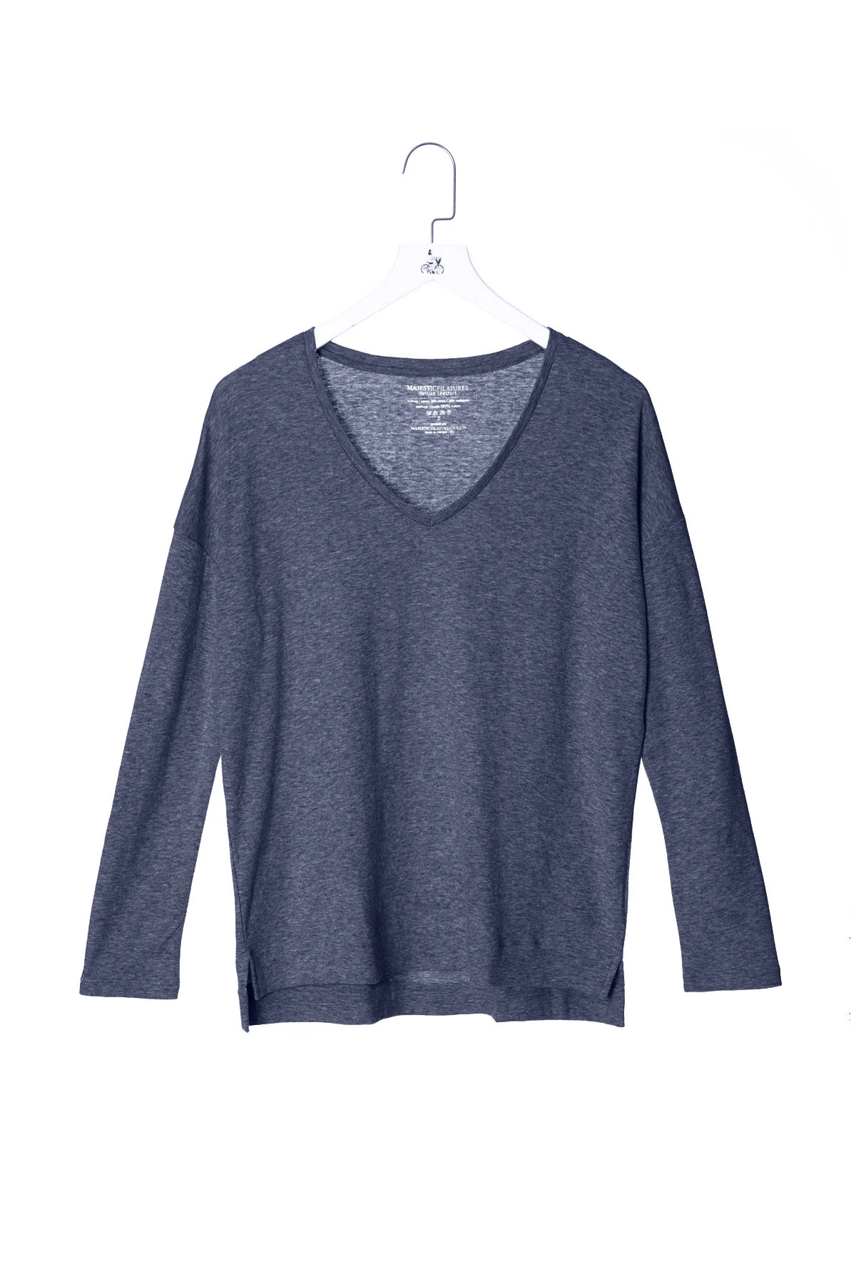 Majestic | Deep Neck Long Sleeve T-Shirt - Grey Jersey - Image 5