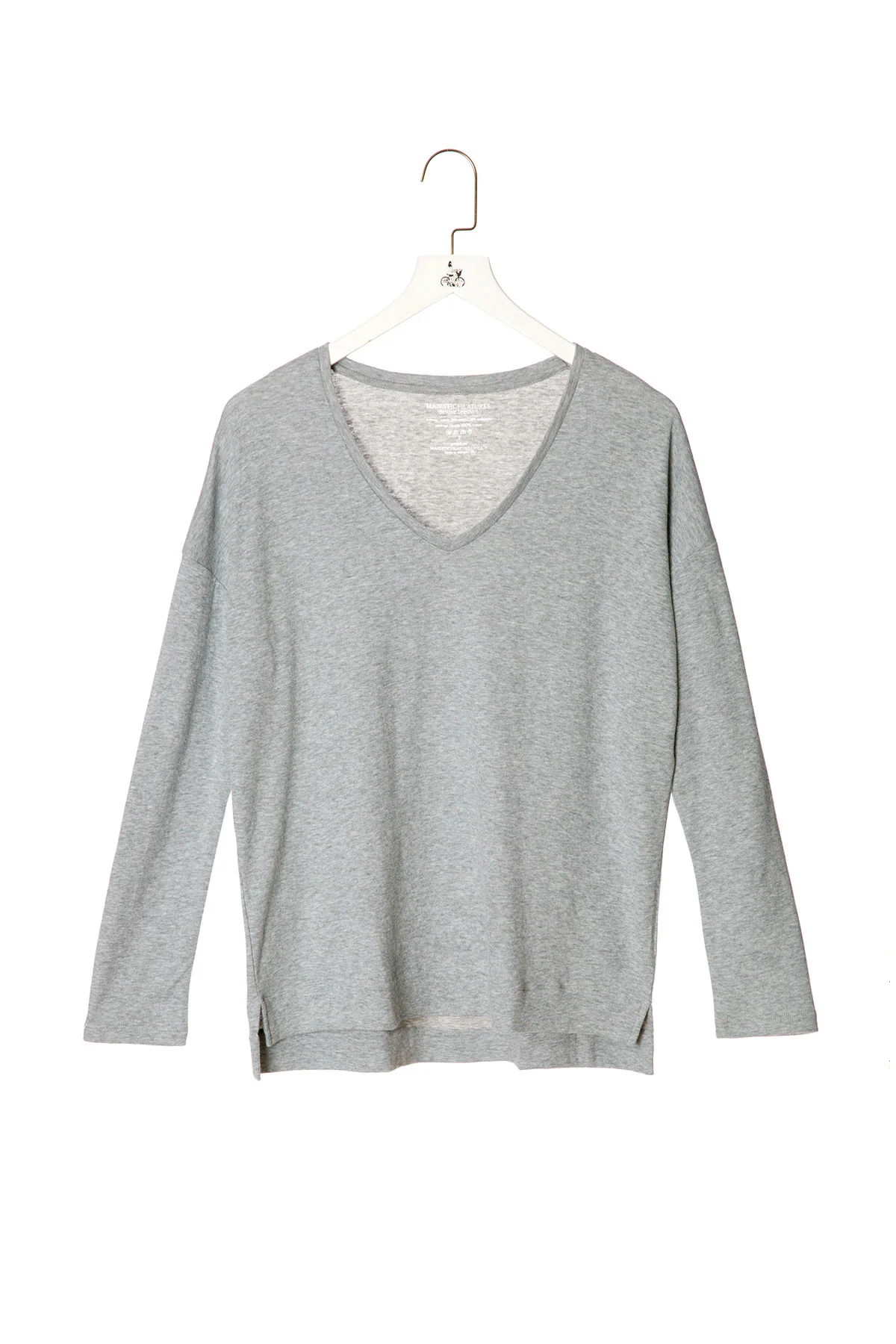 Majestic | Deep Neck Long Sleeve T-Shirt - Grey Jersey - Image 6