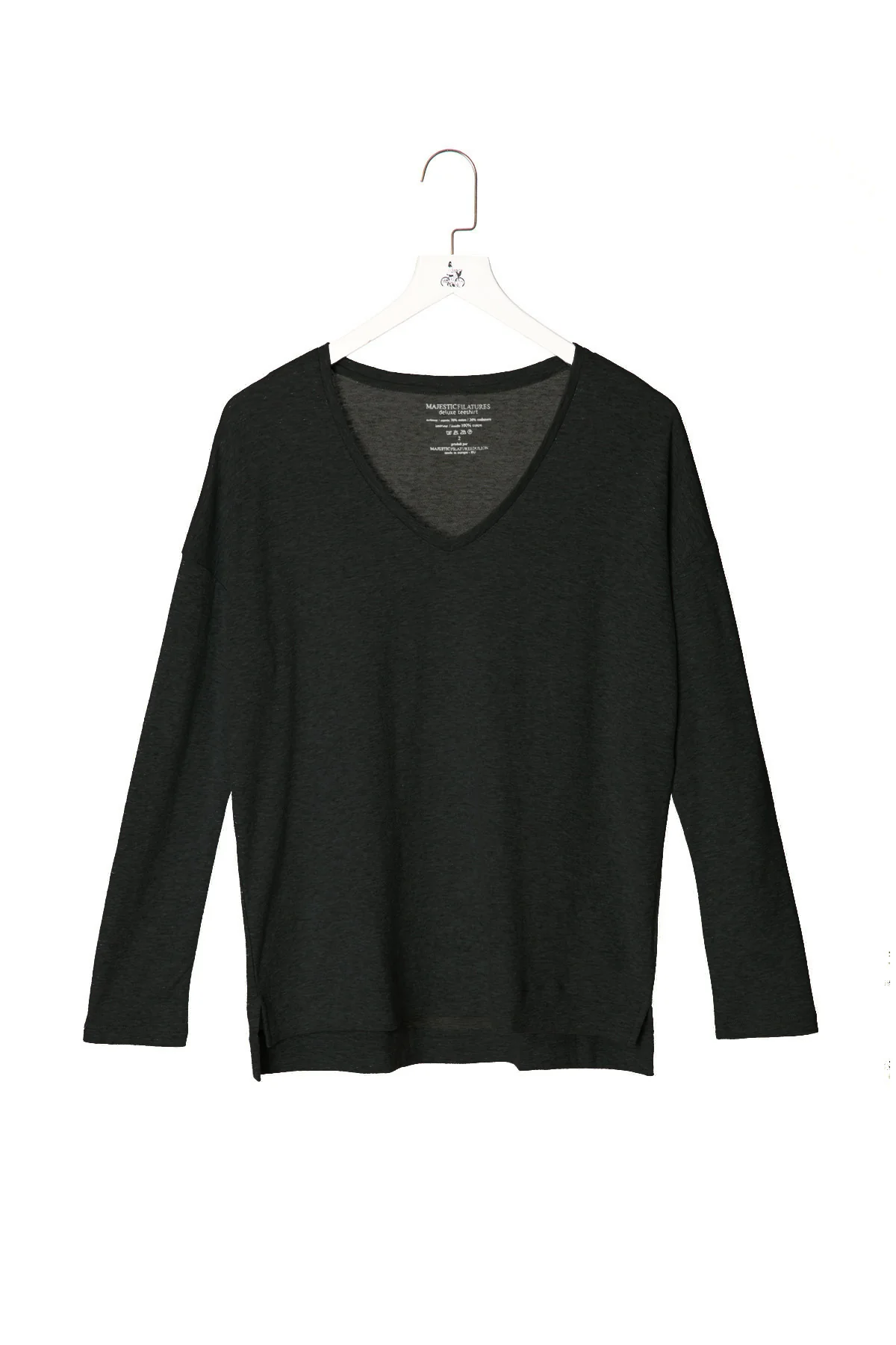 Majestic | Deep Neck Long Sleeve T-Shirt - Grey Jersey - Image 8