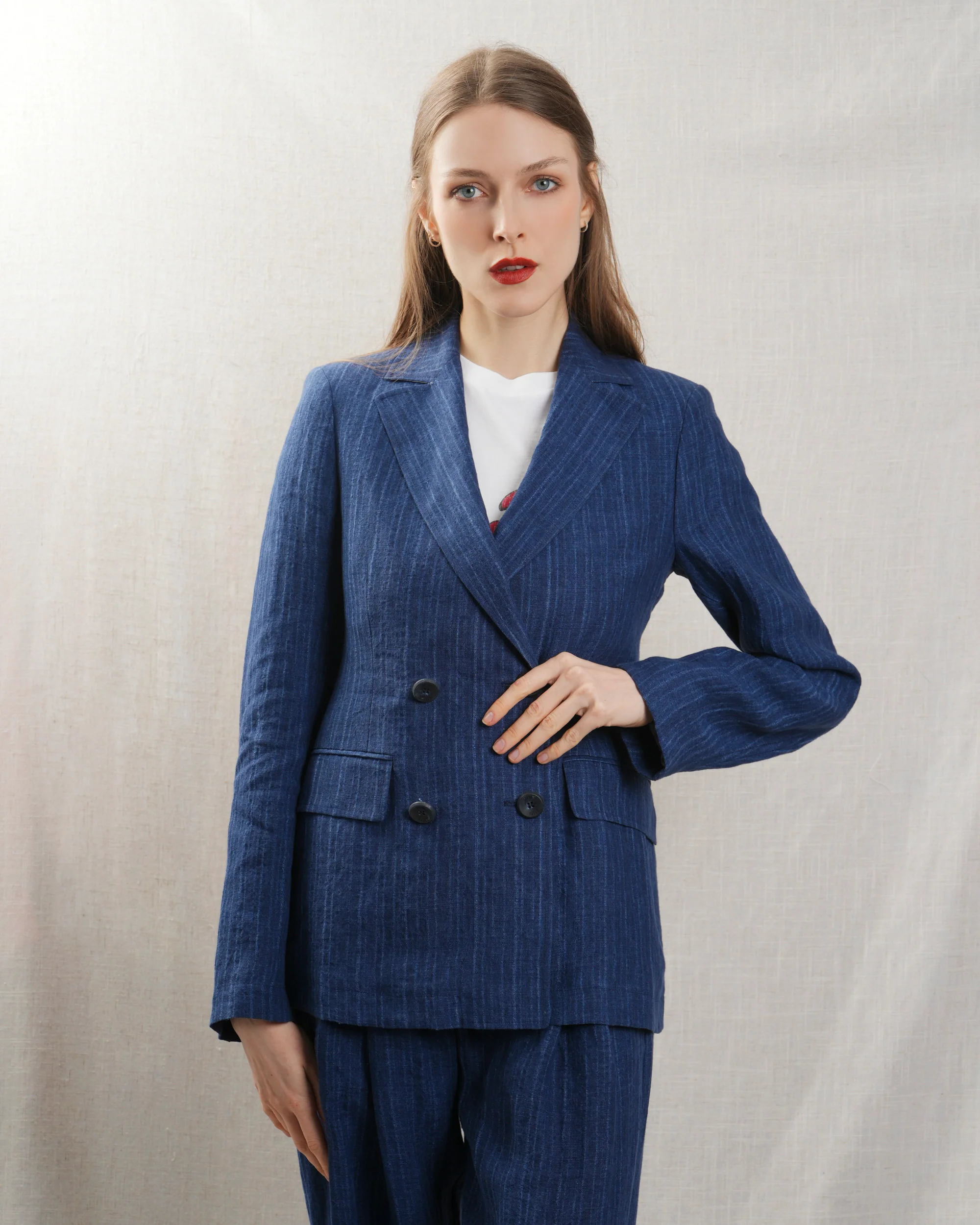 Diega | Linen Tailored Jacket - Blue