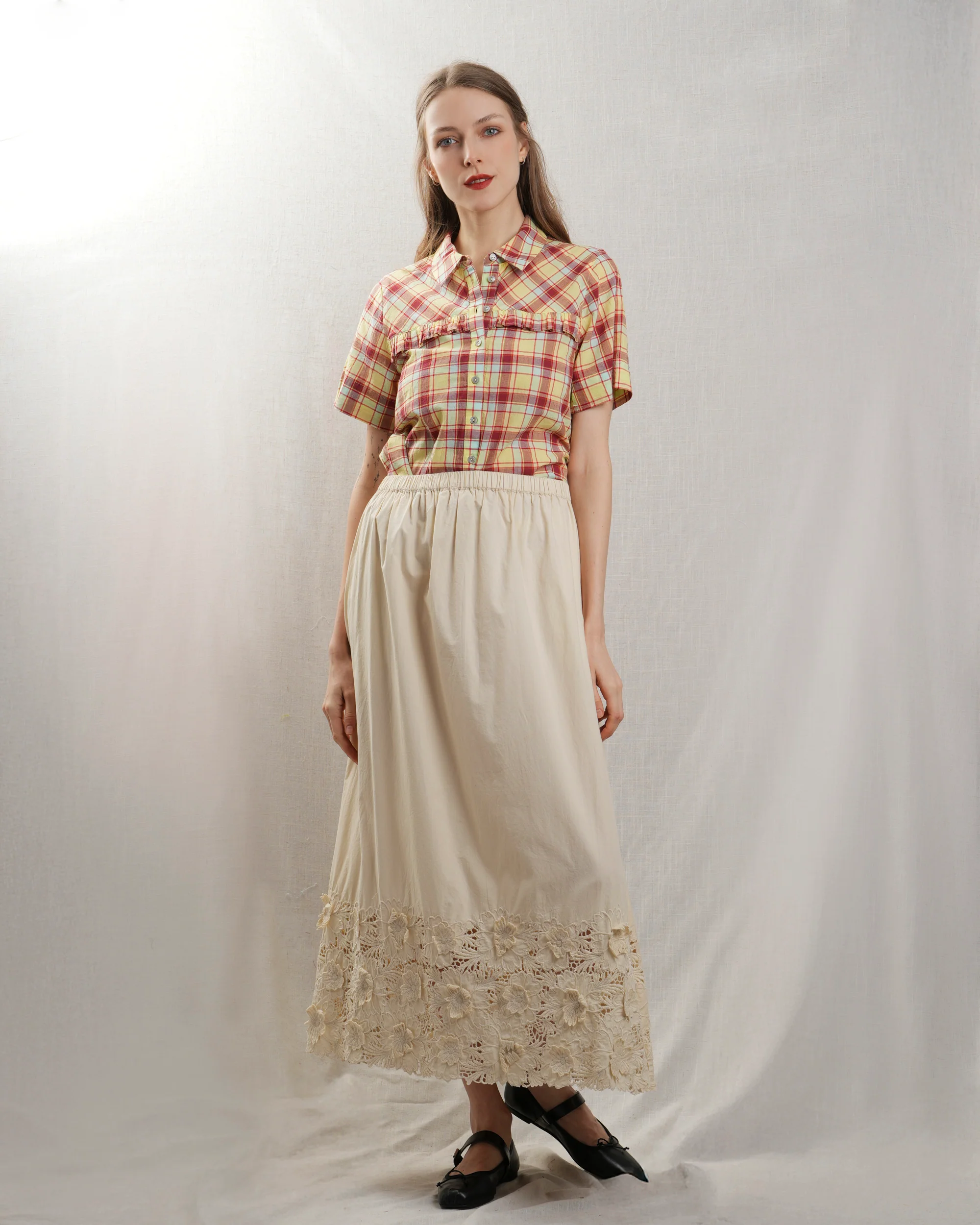 Diega | Jawamo Embroidered Cotton Skirt - Ecru