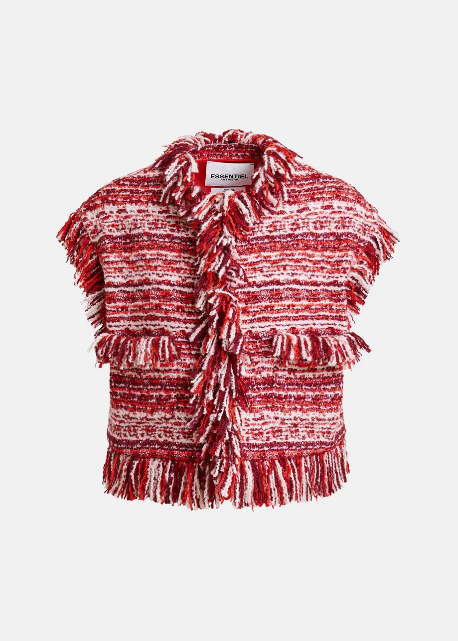 Essentiel Antwerp | Cropped Bouclé Vest with Fringe Detail Santa-Claus