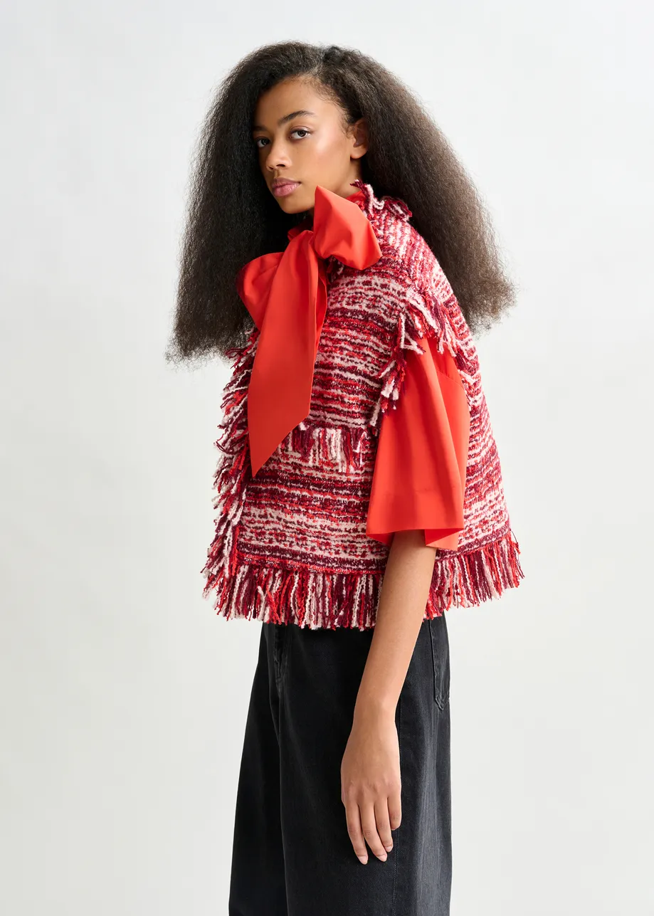 Essentiel Antwerp | Cropped Bouclé Vest with Fringe Detail Santa-Claus - Image 3