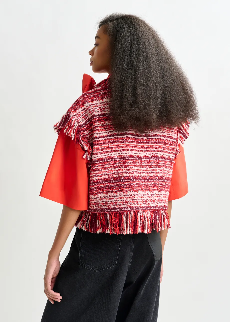 Essentiel Antwerp | Cropped Bouclé Vest with Fringe Detail Santa-Claus - Image 4