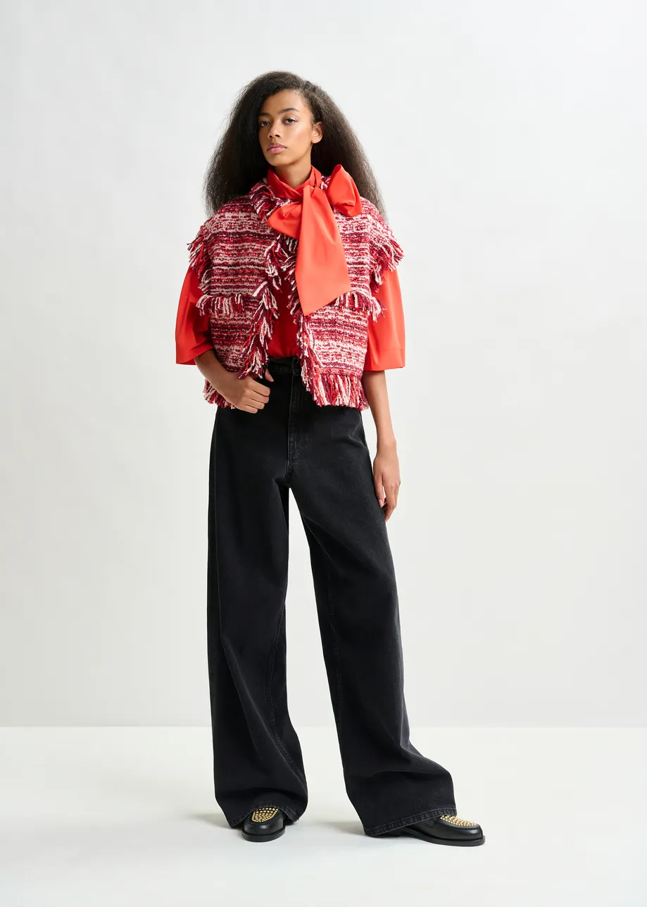 Essentiel Antwerp | Cropped Bouclé Vest with Fringe Detail Santa-Claus - Image 5