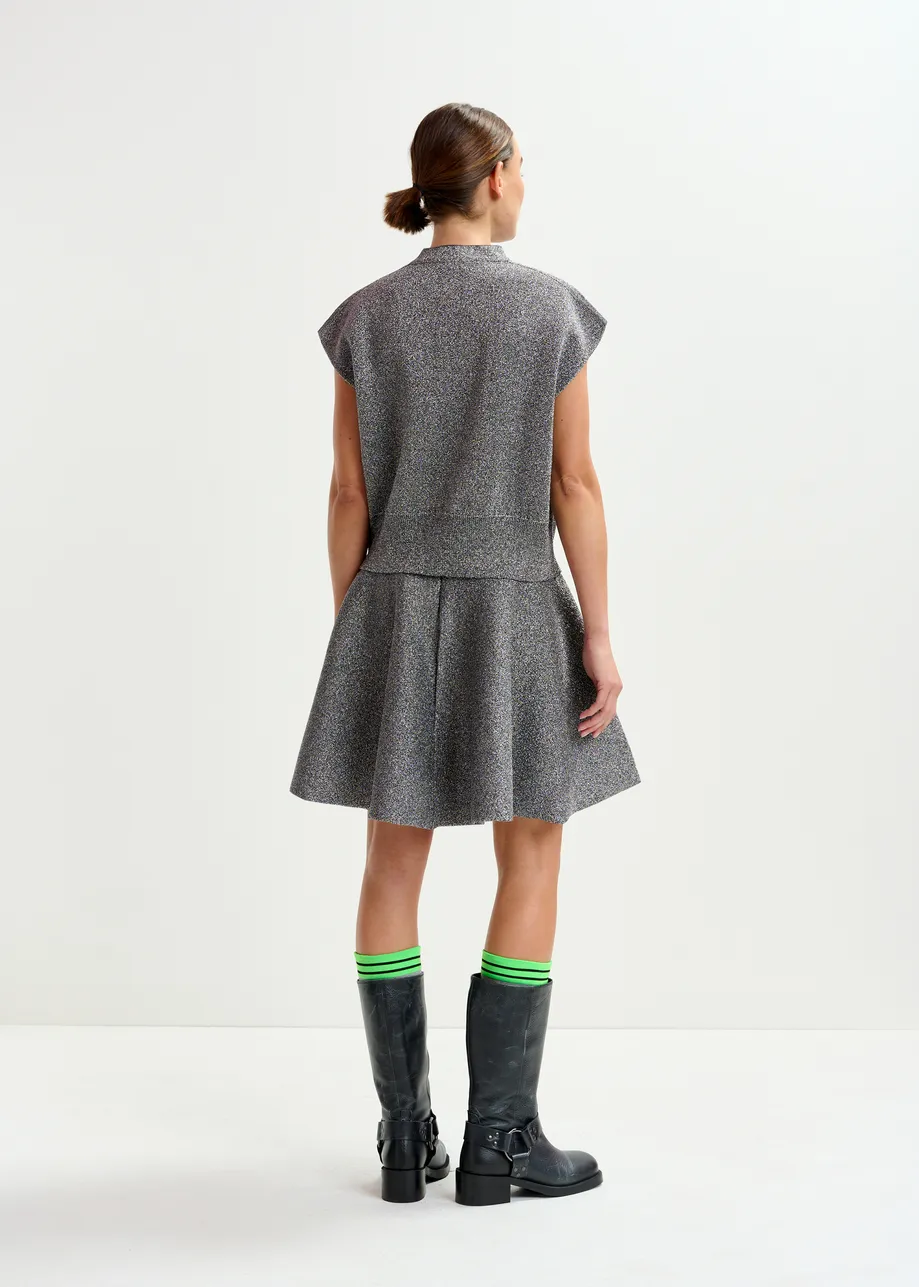 Essentiel Antwerp | Metallic Knit Mini Skirt - Icing Black - Image 4