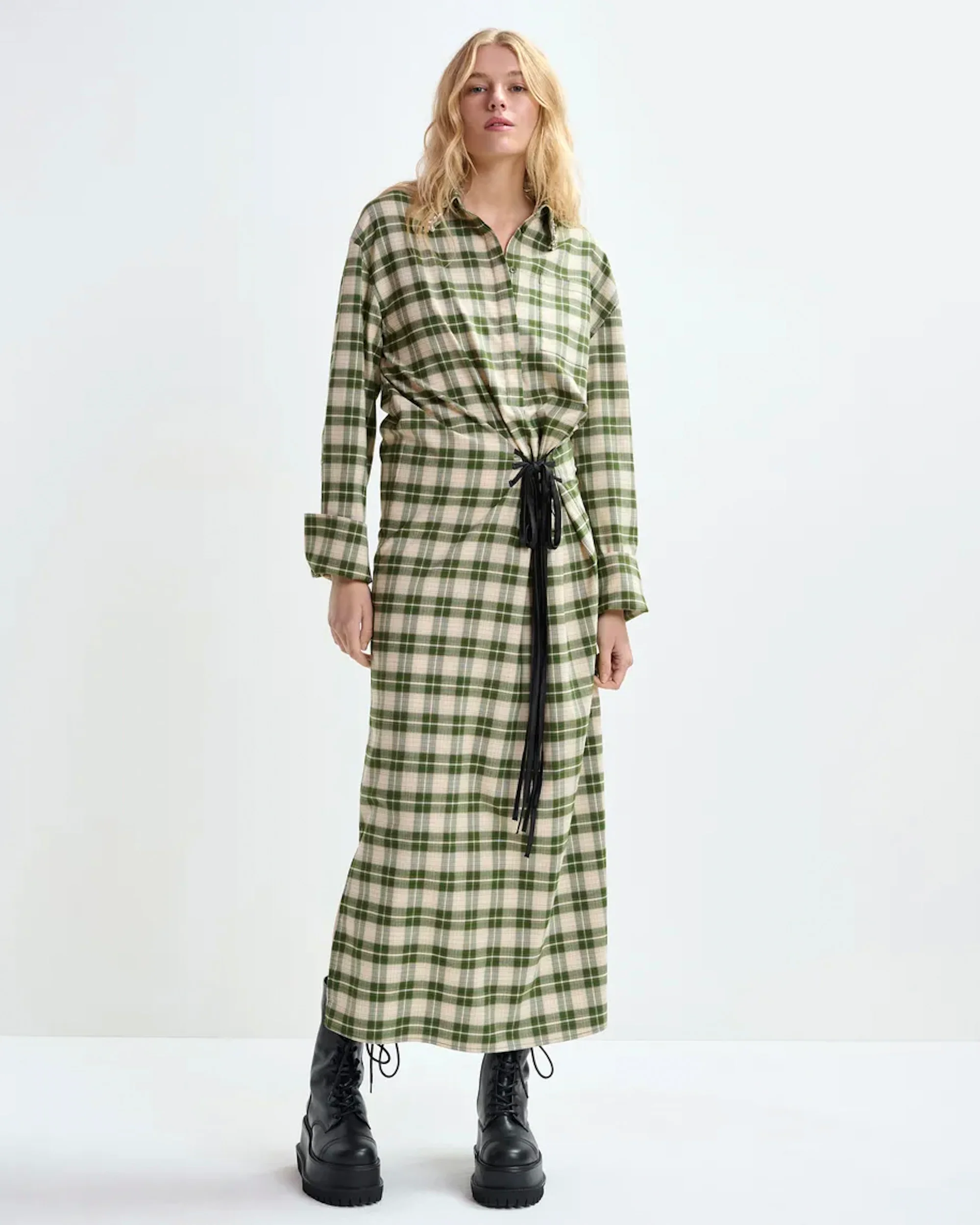 Essentiel Antwerp | Jid Oversized Checked Maxi Dress with Rhinestone Collar Off-White - Image 2