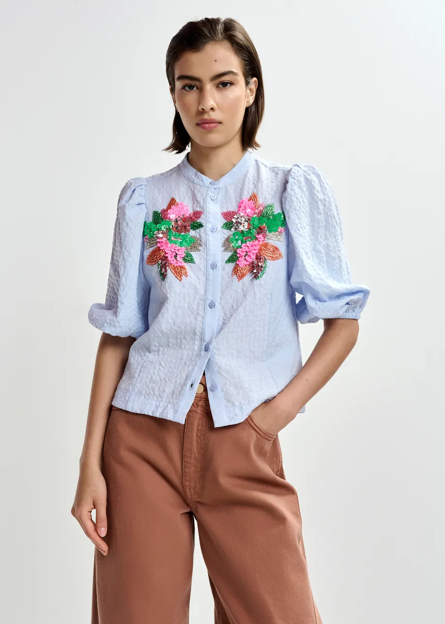 Women's Button-Down Shirt 100% Cotton Poplin - Mint Leaf Nile-Blue - Image 2