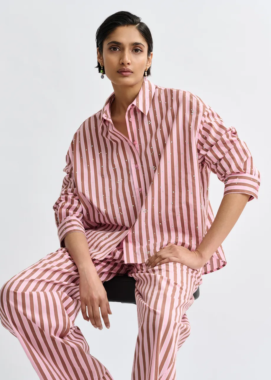 Women's Button-Down Blouse Cotton-Blend - Mint Leaf Young-Rose - Image 2