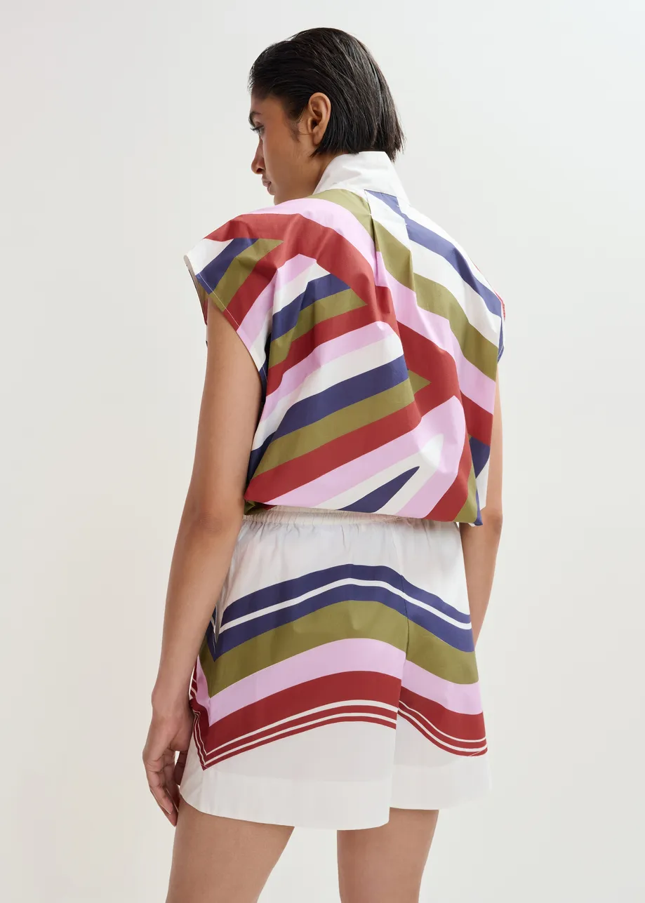 Essentiel Antwerp | Jive High-Rise Cotton Shorts - Stripe Print Off-White - Image 5