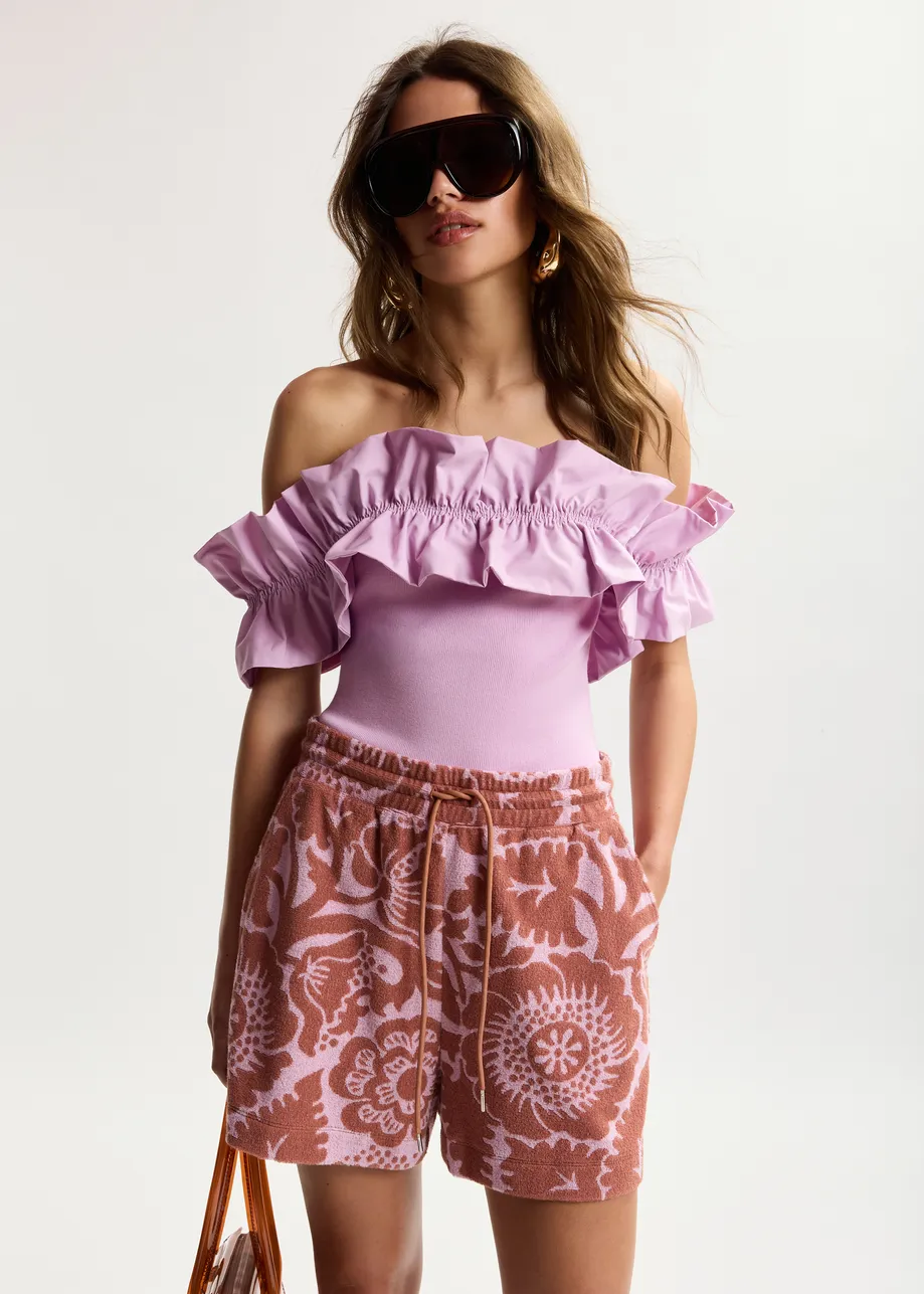 Essentiel Antwerp | Jorton Textured Floral Jacquard Shorts Violette - Image 3