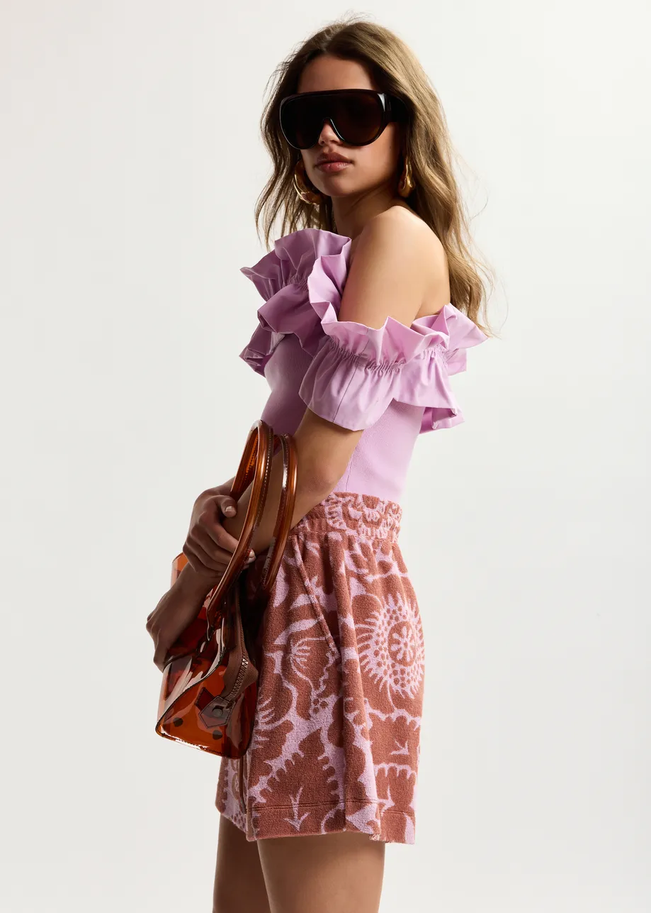 Essentiel Antwerp | Jorton Textured Floral Jacquard Shorts Violette - Image 4
