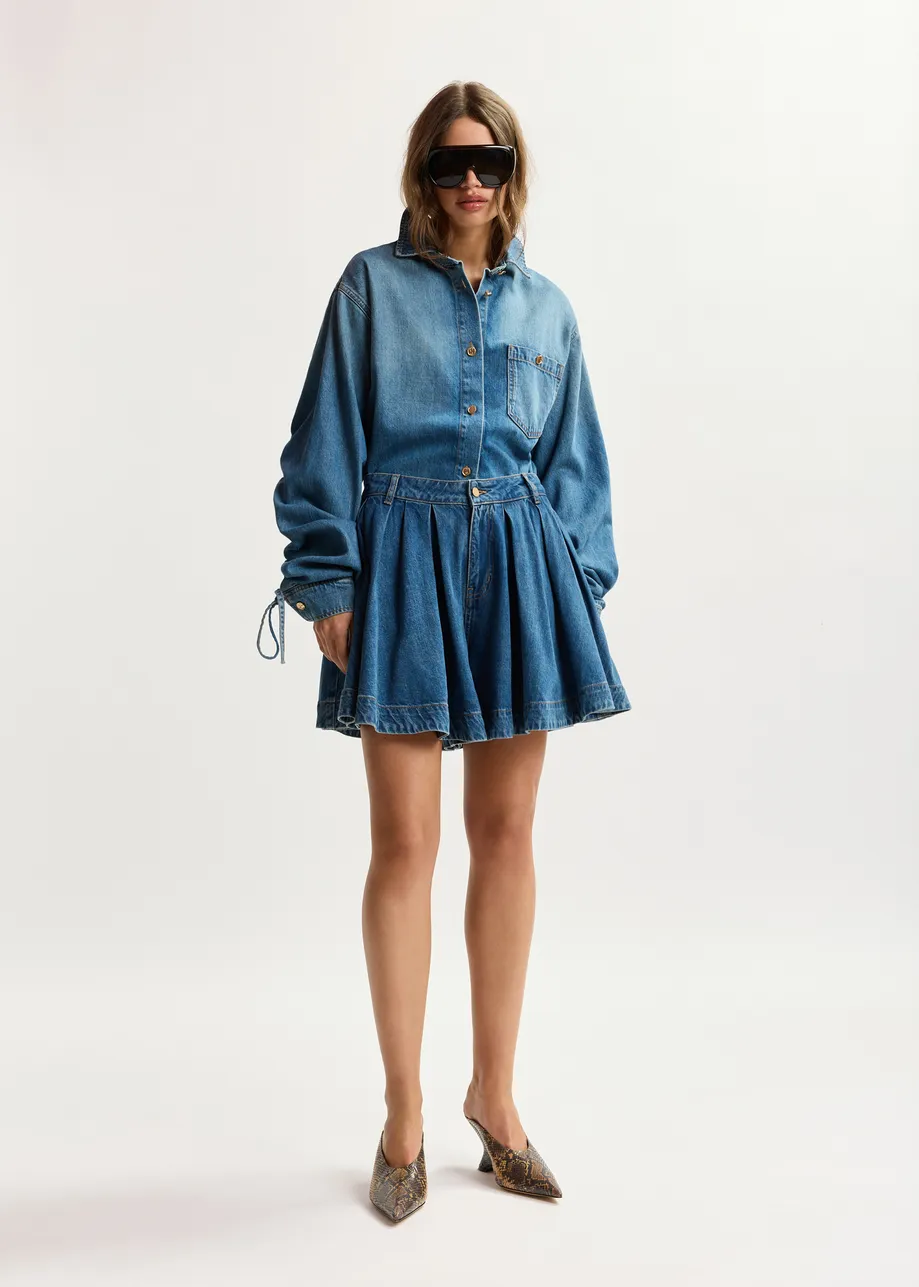 Essentiel Antwerp | Pleated Balloon Denim Shorts - Patriot-Blue - Image 2