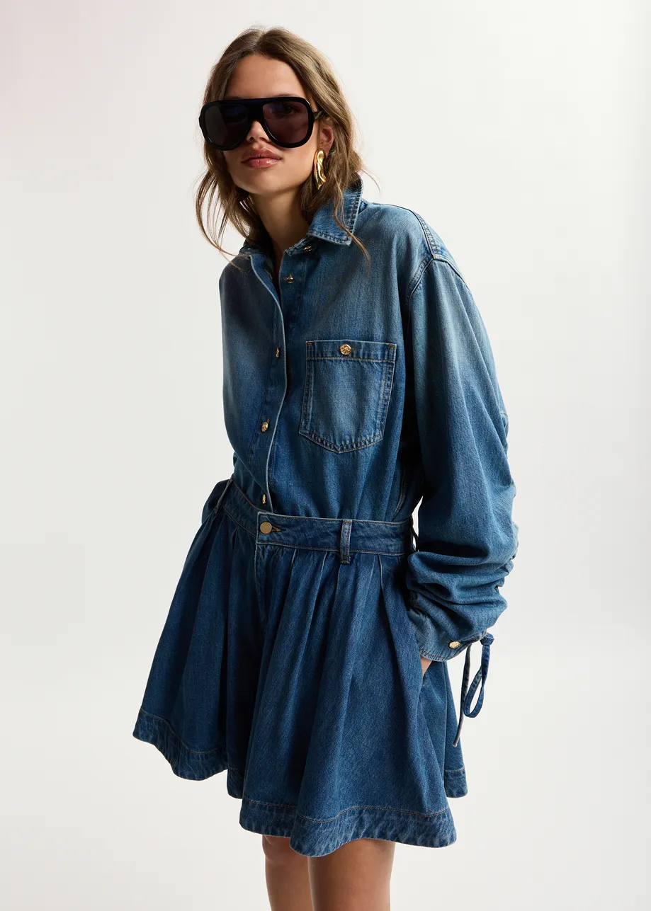 Essentiel Antwerp | Pleated Balloon Denim Shorts - Patriot-Blue - Image 3