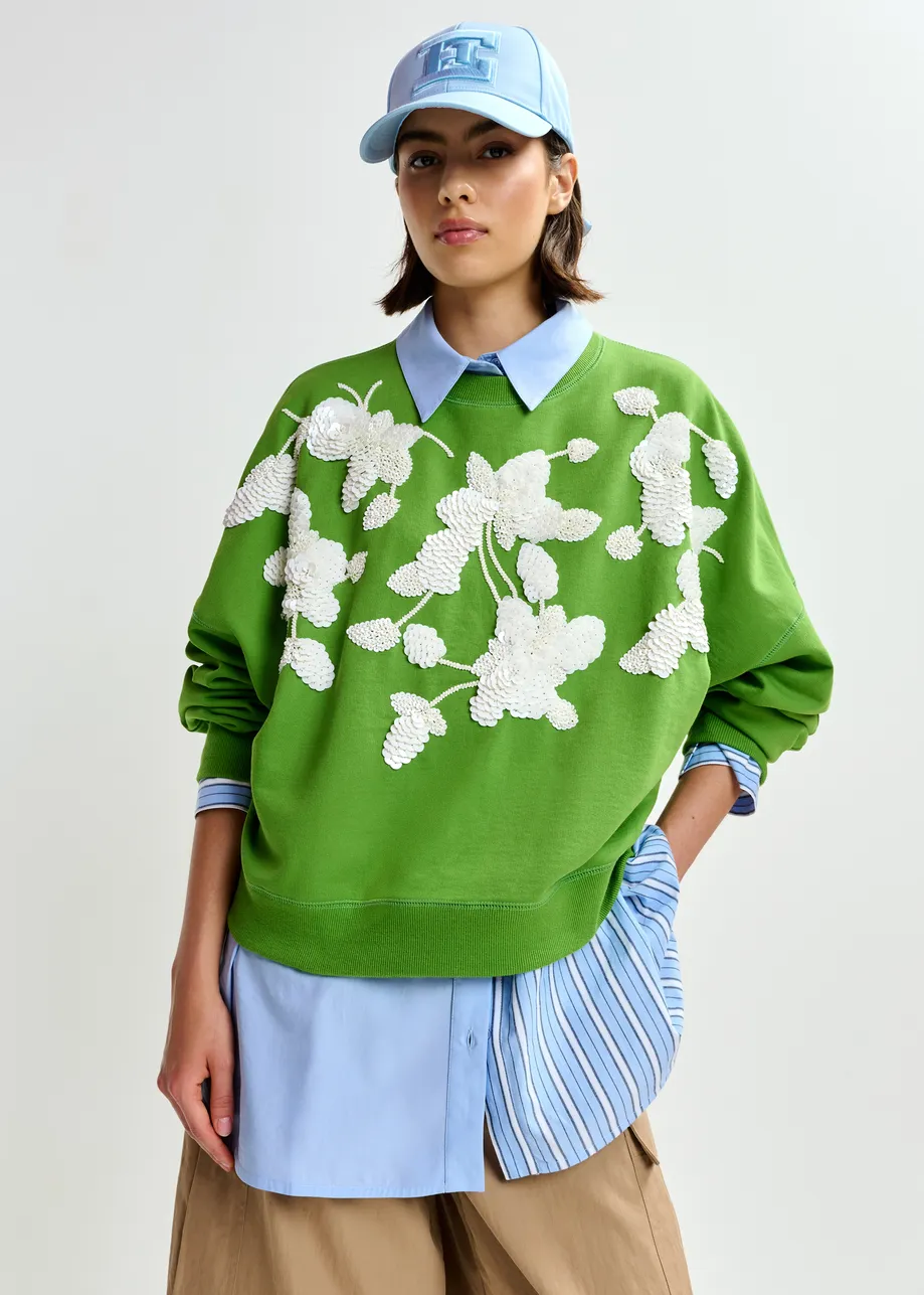 Essentiel Antwerp | Jaga Sequin-Embellished Sweatshirt - Spirulina-Green - Image 2