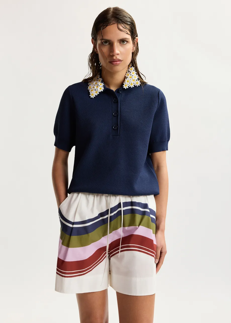 Essentiel Antwerp | Jember Embellished Polo Top - Dark Navy Patriot-Blue - Image 3