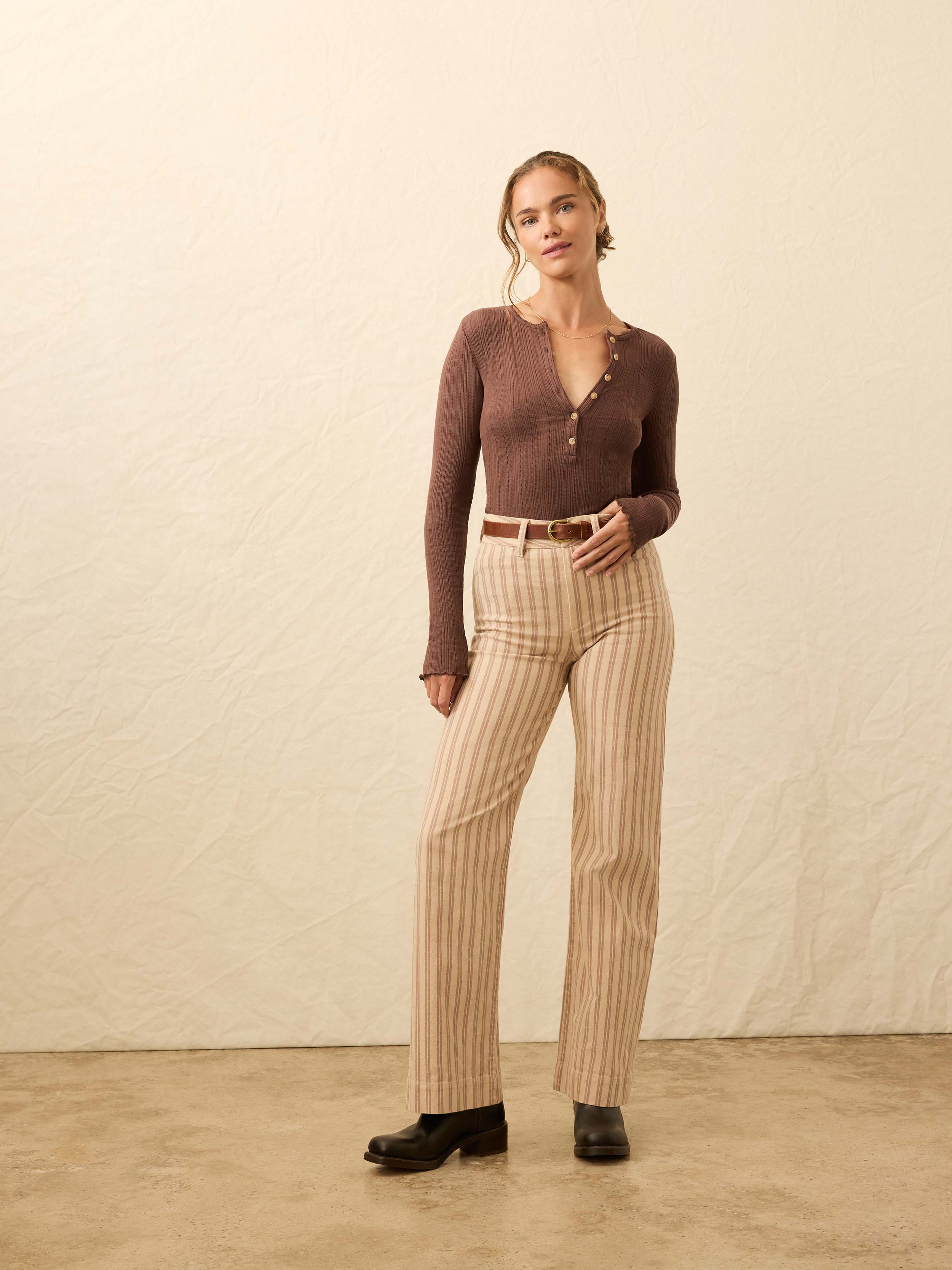 Faherty | Paradise Pointelle Henley - Chocolate-Brown - Image 4