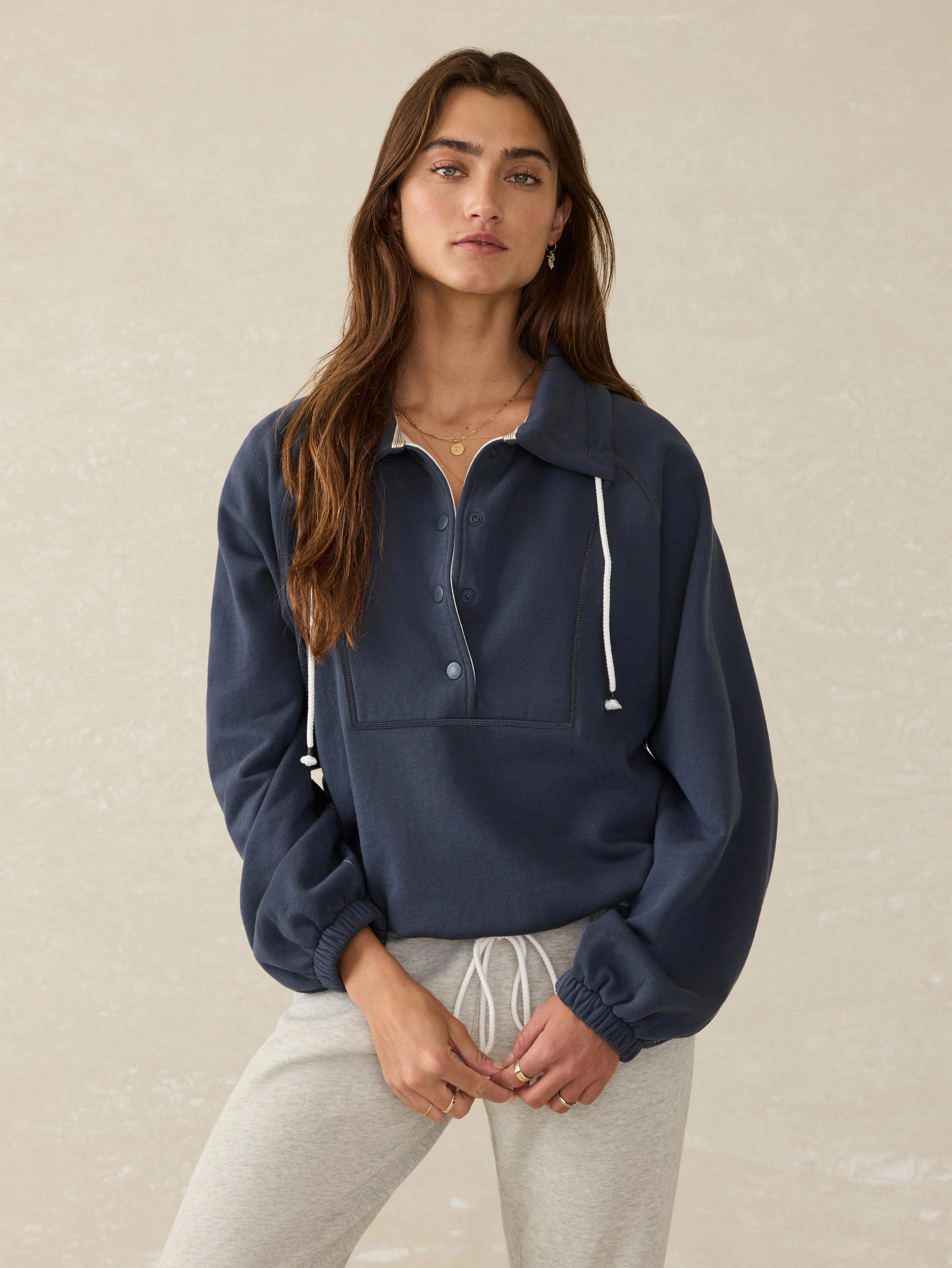 Faherty | Anorak Hoodie in Fleece Blue-Nights - Image 2