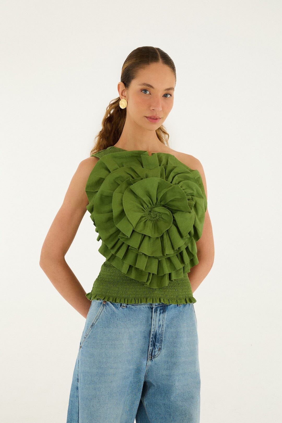Women's Button-Down Blouse 100% Cotton Poplin - Green