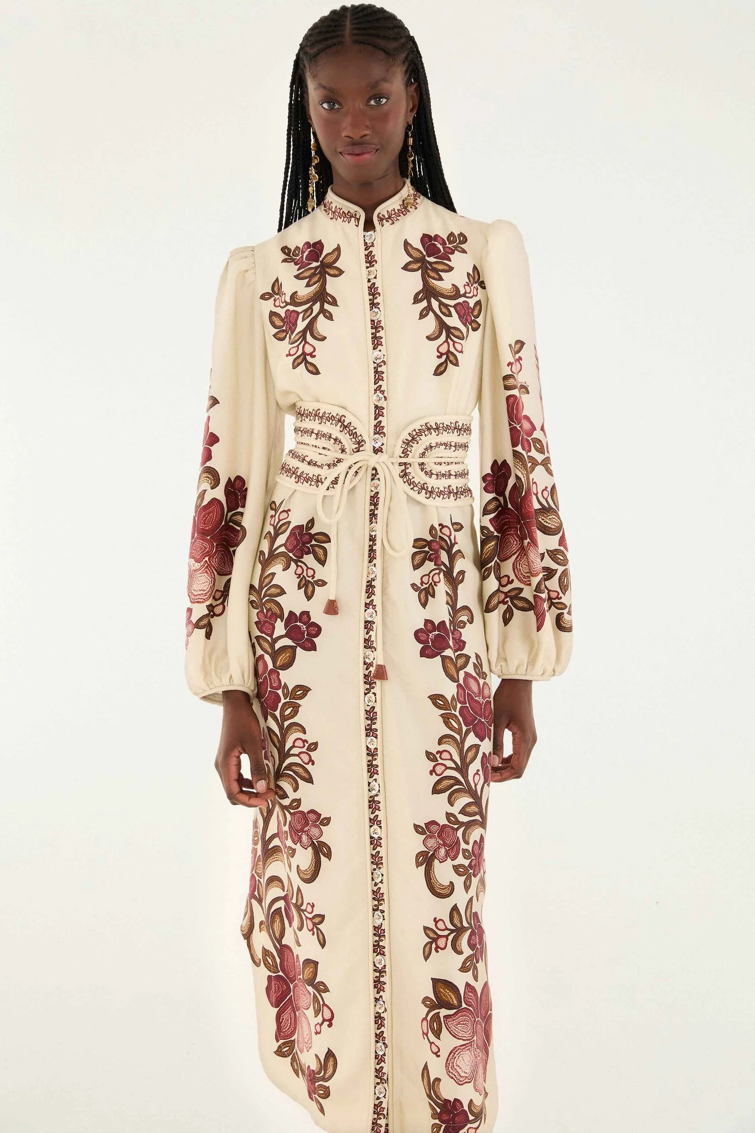 Farm Rio | Renata Floral Midi Dress - Puffed Sleeve Renata-Floral-Sand - Image 2