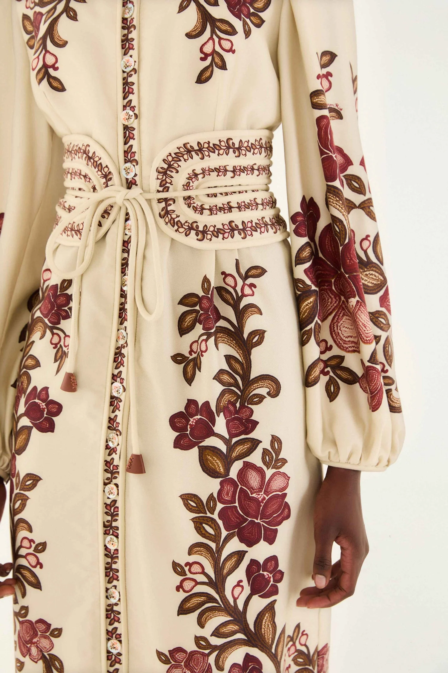 Farm Rio | Renata Floral Midi Dress - Puffed Sleeve Renata-Floral-Sand - Image 3