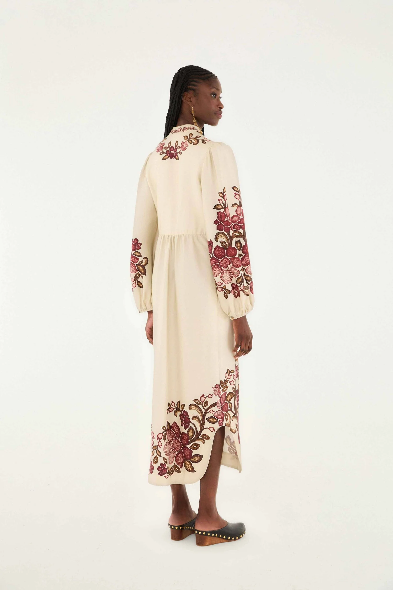Farm Rio | Renata Floral Midi Dress - Puffed Sleeve Renata-Floral-Sand - Image 4