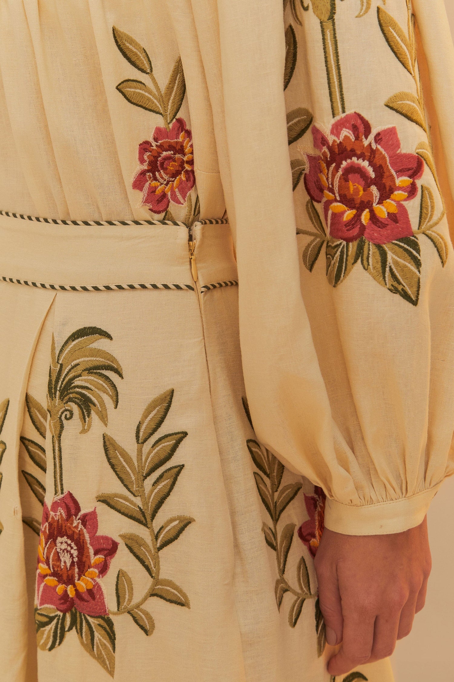 Farm Rio | Floral Embroidered Maxi Skirt - Linen Blend Sand - Image 6