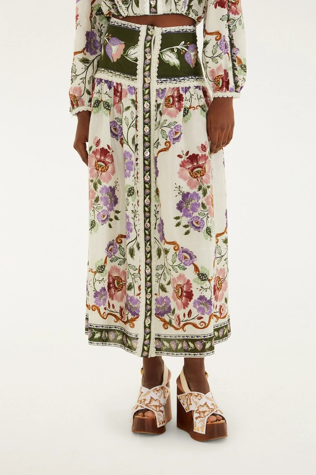 Farm Rio Women's Rococo Flowers Lace Midi Skirt - Floral Pattern Lace - Cream Rococo-Flowers-Cream - Image 2