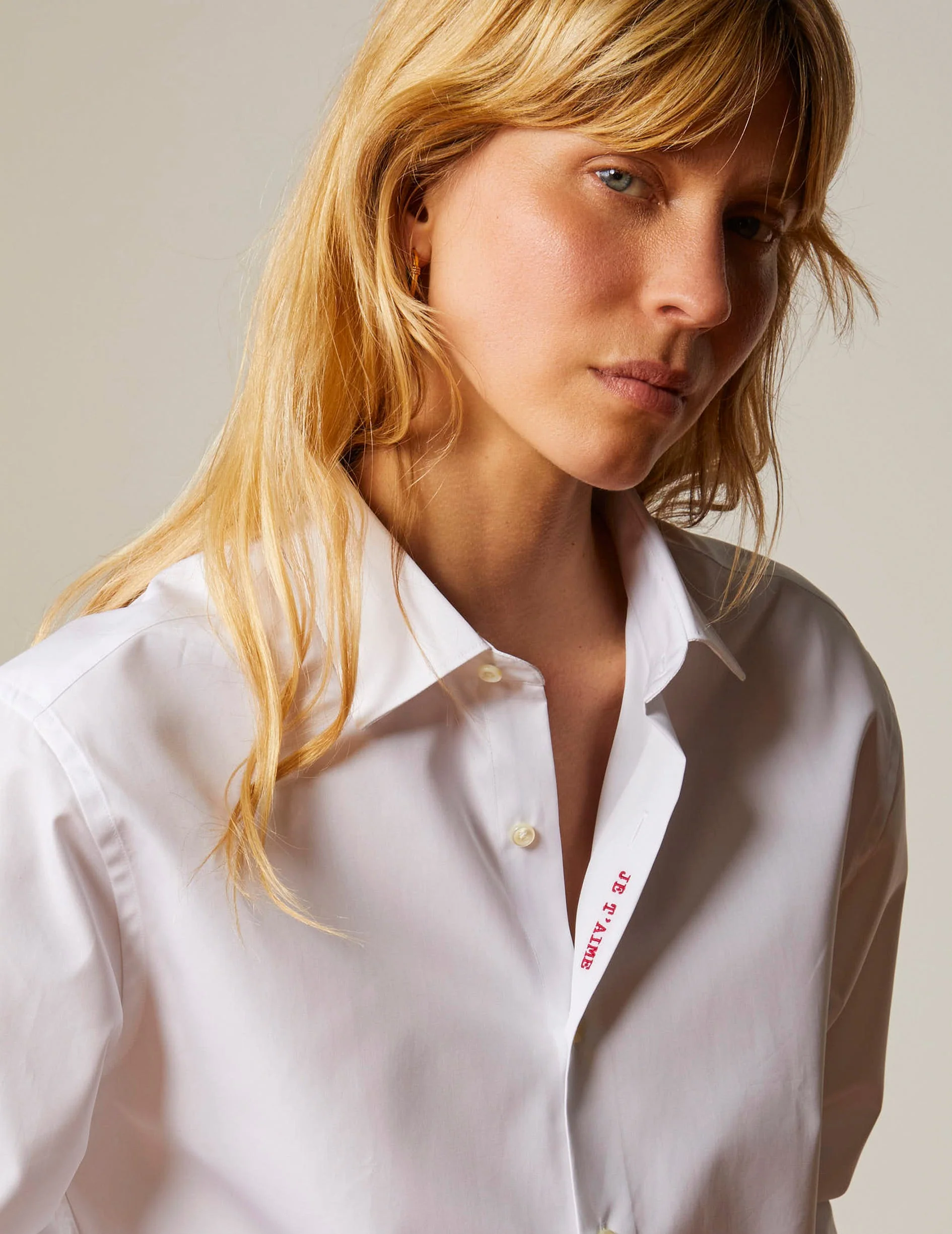 Figaret | Je Taime Poplin Shirt - Red Embroidered Cotton Blanc-Rouge