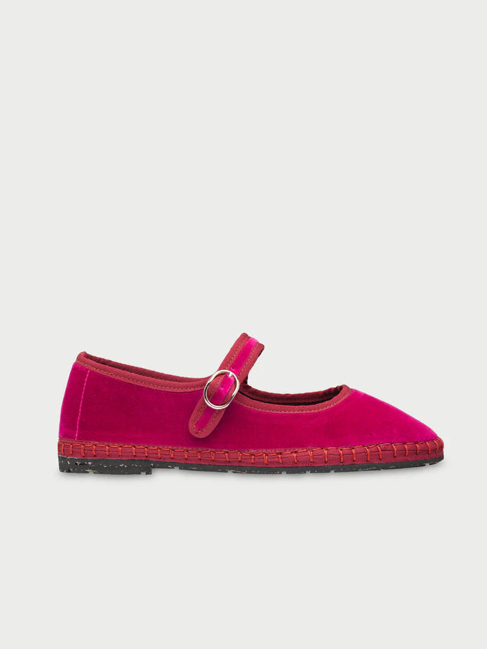 Flabelus | Ballerina Pip - Velvet Mary Jane with Orange Piping Fuchsia