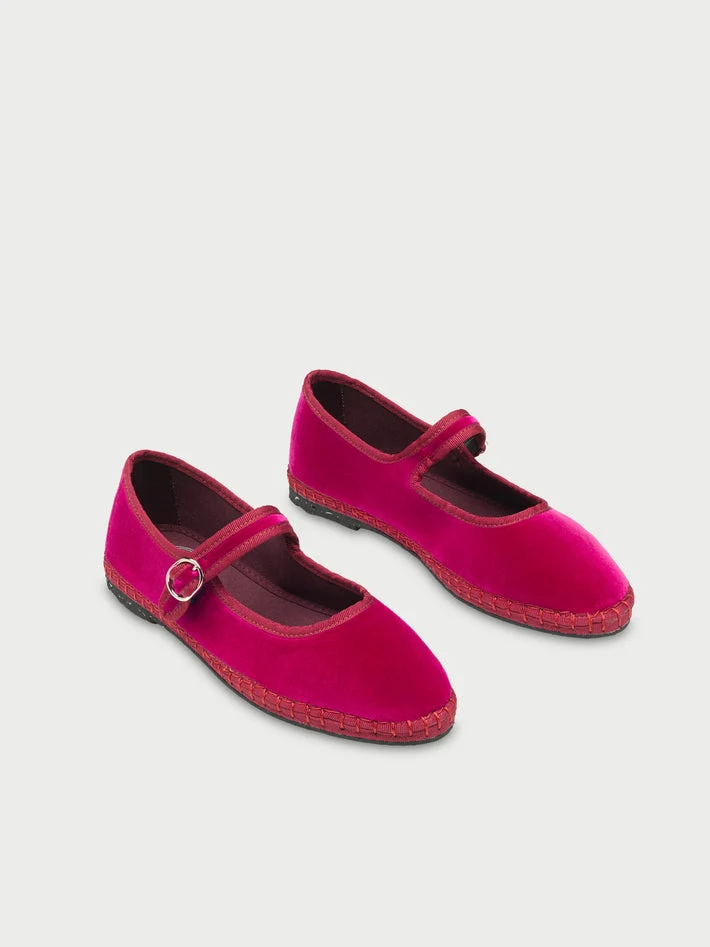 Flabelus | Ballerina Pip - Velvet Mary Jane with Orange Piping Fuchsia - Image 3