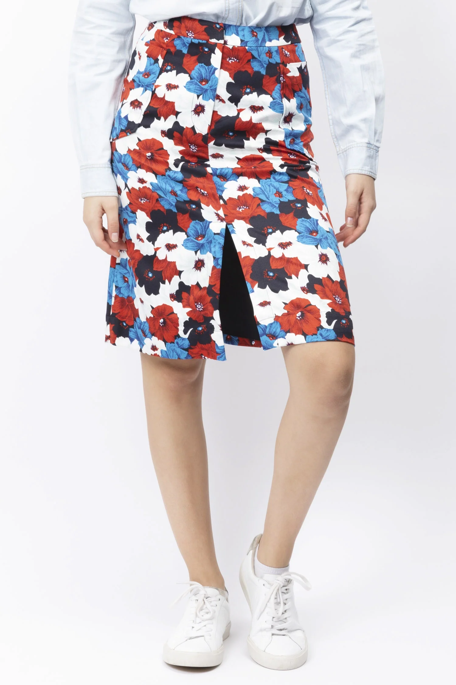 Essentiel Antwerp | Floral Printed A-Line Skirt with Front Split