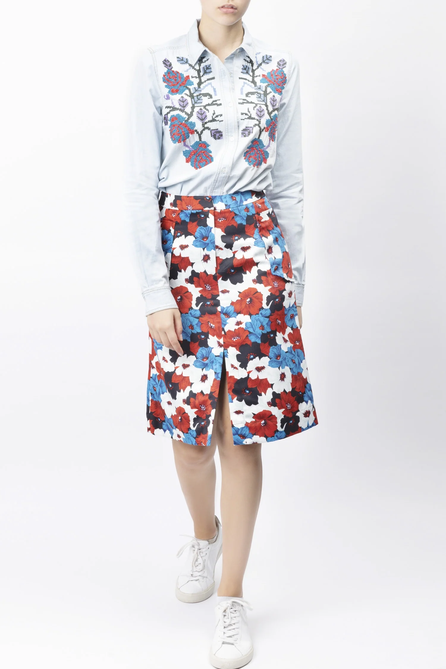 Essentiel Antwerp | Floral Printed A-Line Skirt with Front Split - Image 4