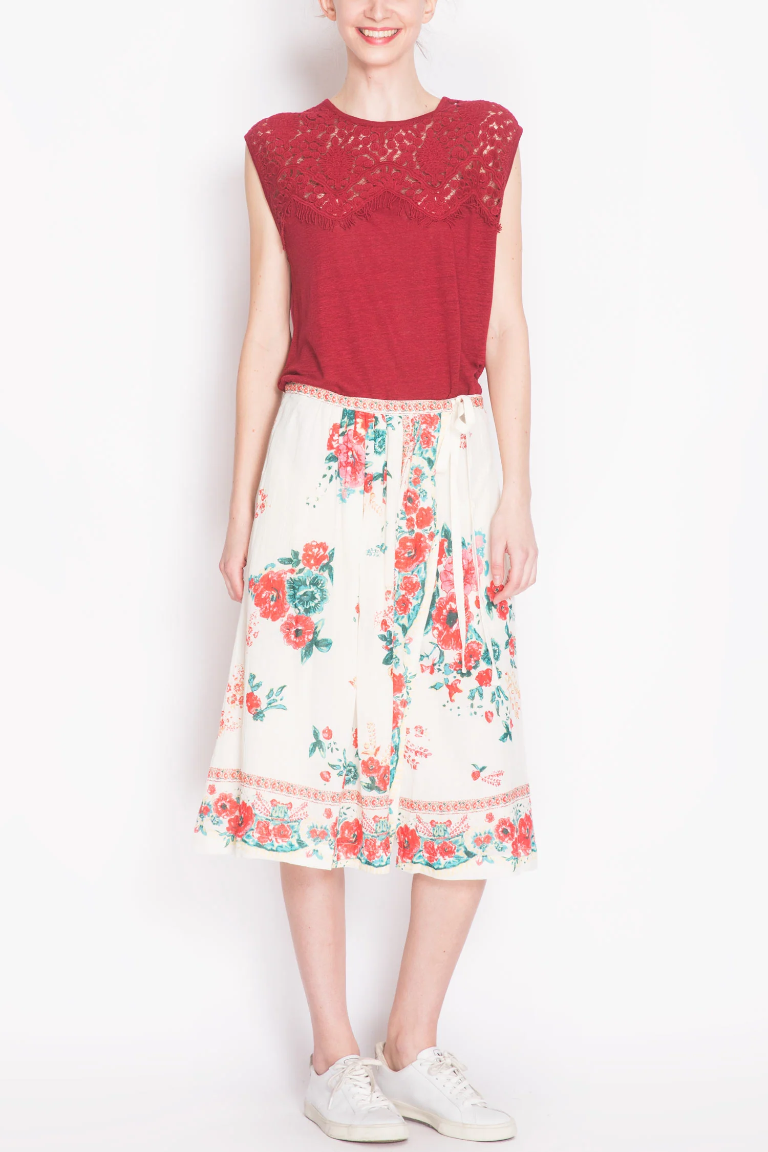 Leon & Harper | Floral Wrap-Over Skirt in Natural Cotton - Image 4