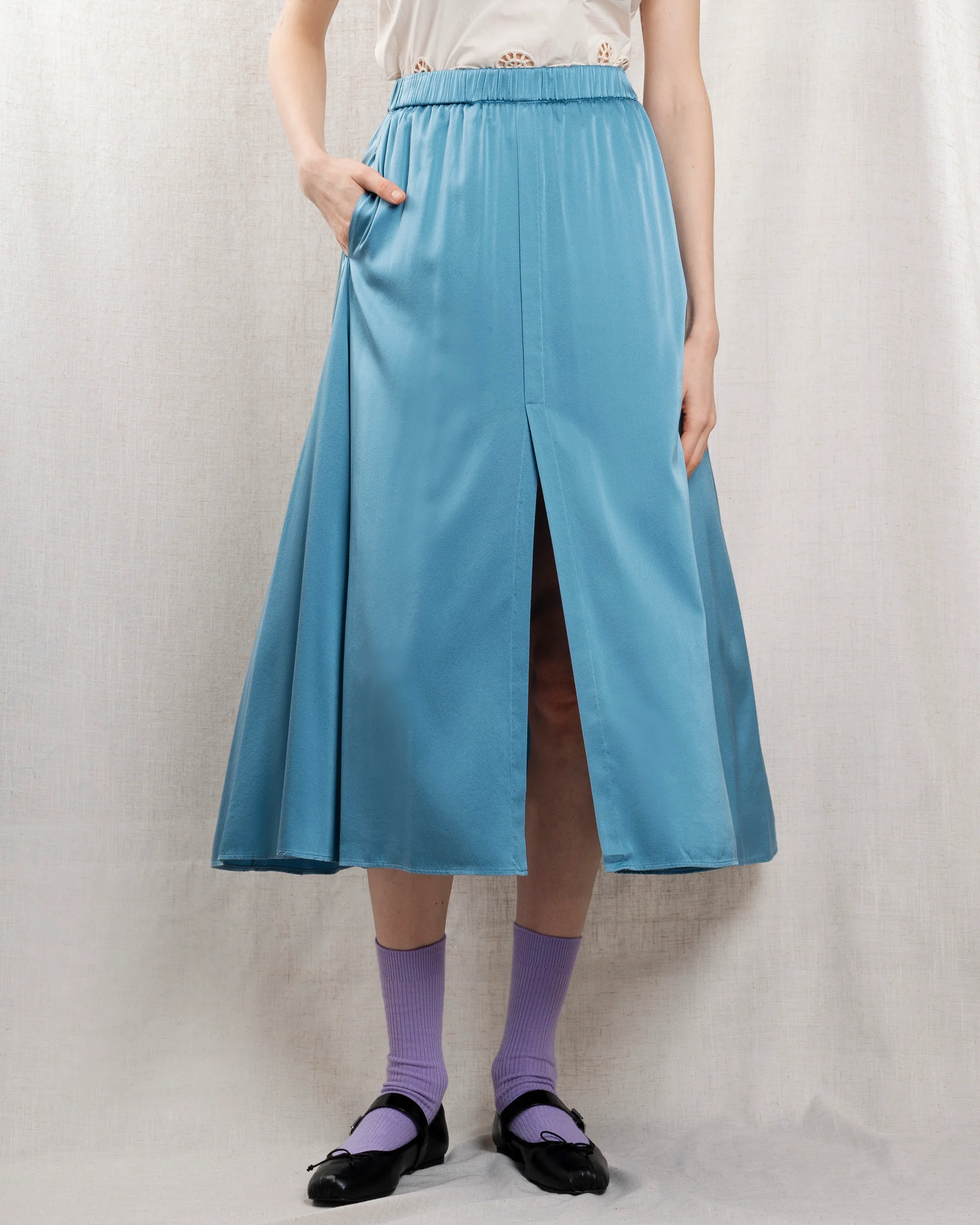Forte Forte | Cerulean Pleated A-Line Skirt - Voluminous Midi Ceruleo - Image 2