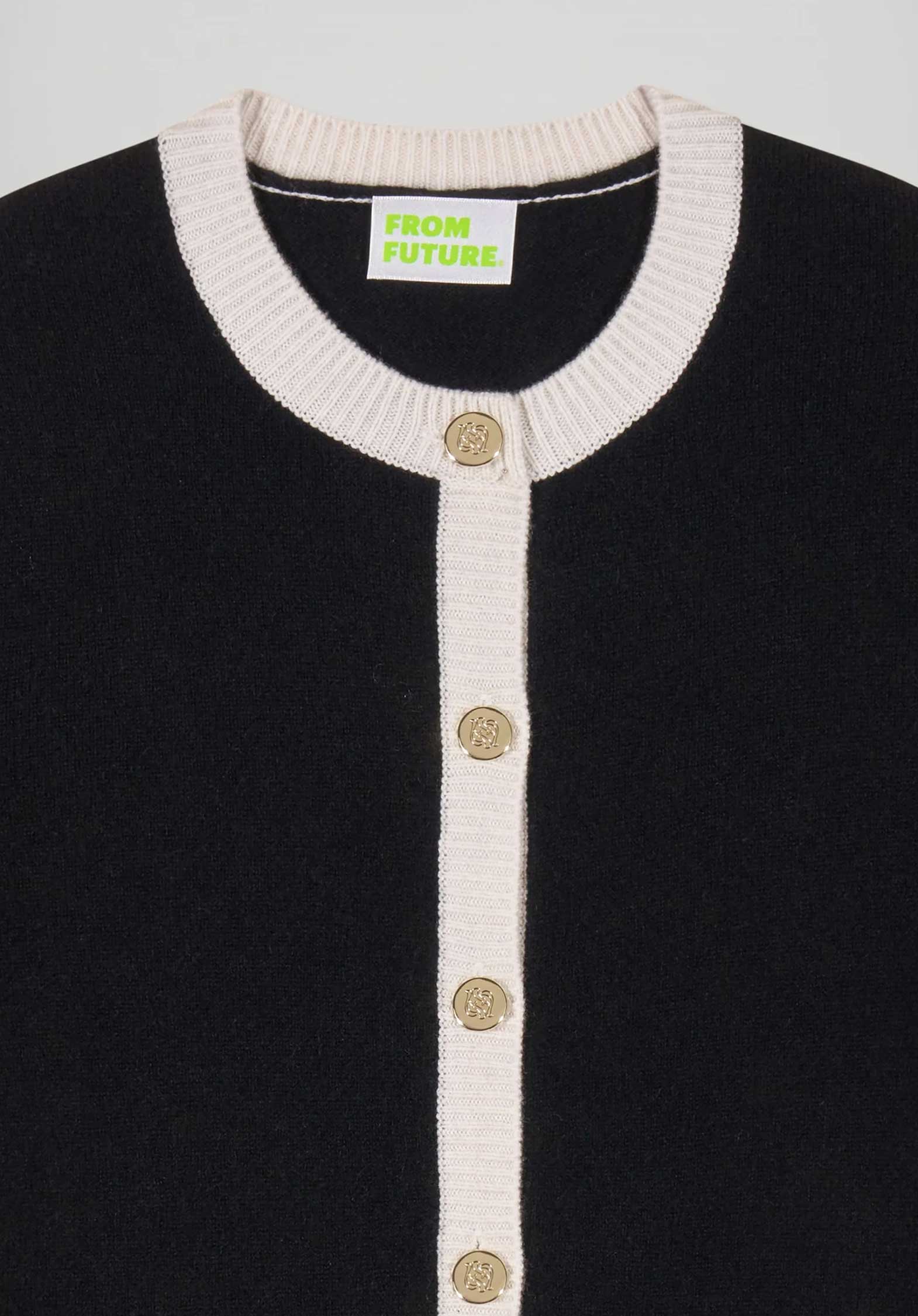 From Future | Short Cashmere Cardigan - Contrast Ribbed Noir - Image 4