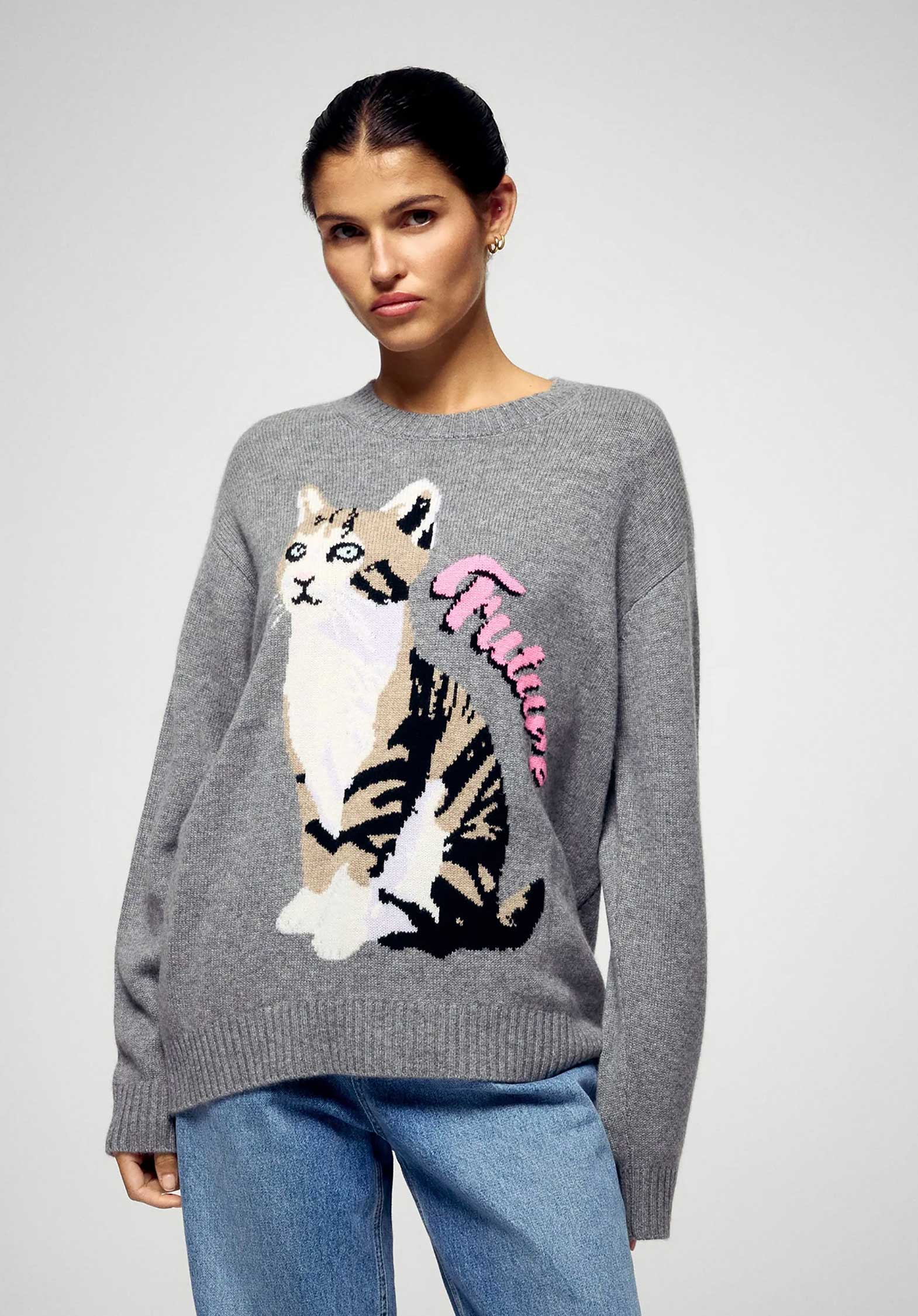 From Future | Future Cat Intarsia Cashmere Pullover - Charcoal Gris-Chine-Fonce-H