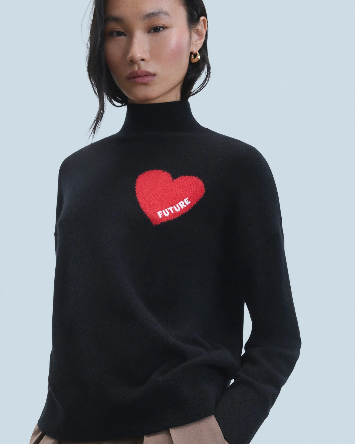 From Future | Oversized Cashmere Turtleneck with Heart Embroidery - Noir - Image 3