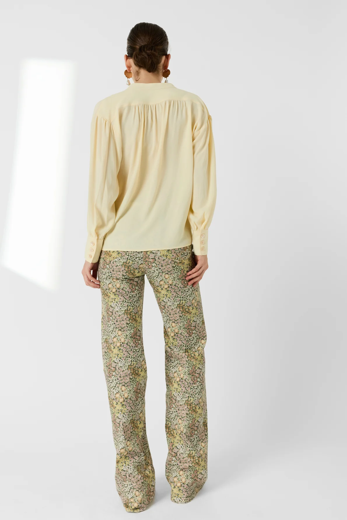 Women Button-Down Blouse Crepe Silk Charmeuse - Yellow - Image 4