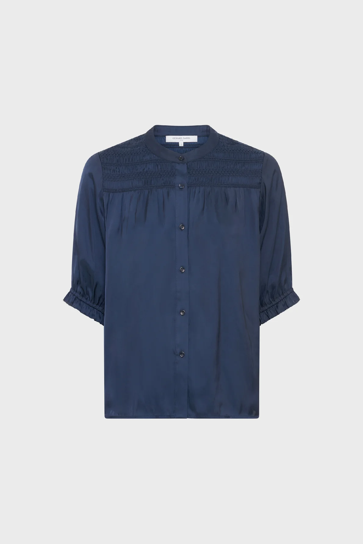 Women's Premium Button-Down Blouse Elegant Silhouette Satin - Ecru Navy