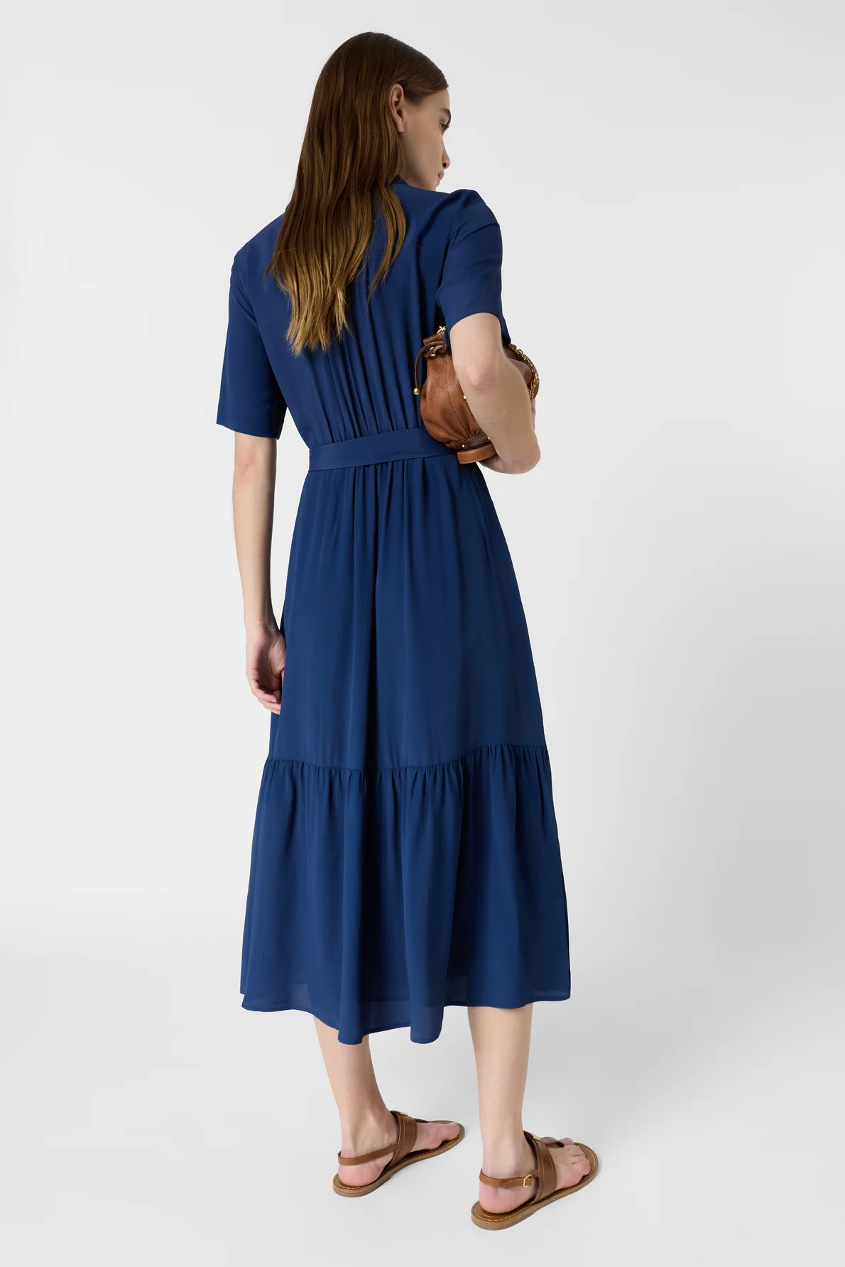 Women's Shirtdress With Belt And Flounce Silk - Indigo Ink - Image 4